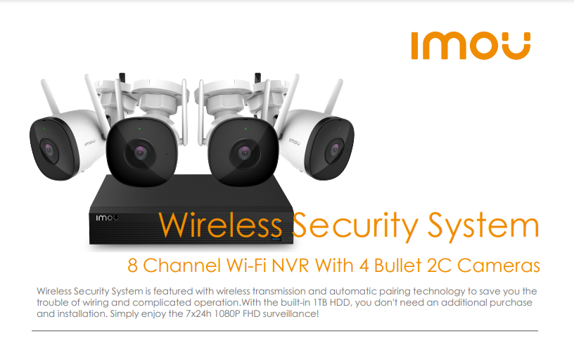 IMOU 8ch/4cam Bullet 2C 1080P Wi-Fi Security NVR KIT