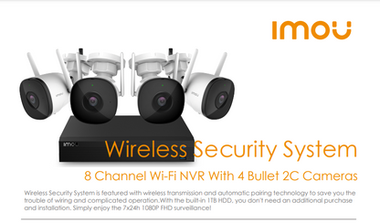 IMOU 8ch/4cam Bullet 2C 1080P Wi-Fi Security NVR KIT