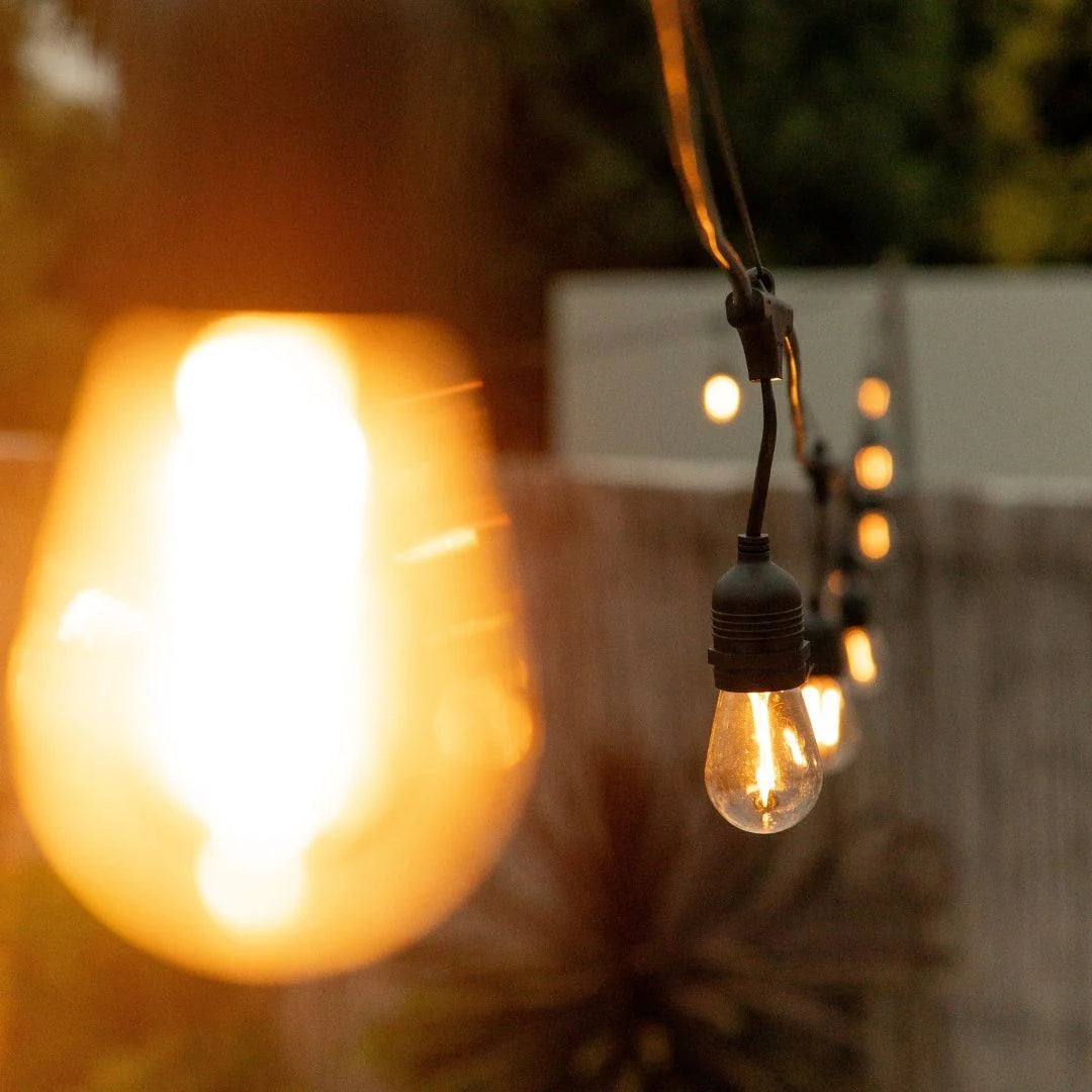 Litehouse Plug-In Festoon Outdoor Bulb String Lights 10m - Traditional LED Bulb, Black